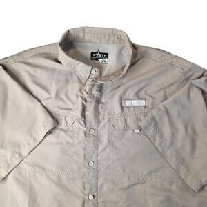 Habit Button Up Fishing Shirt Men's Tan Polyester 40+ Solar Vented outdoor XL